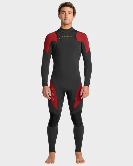 Image of a model wearing Tops. Productname: Quiksilver - Mens Merc 3/2 Chest Zip Wetsuit - High Risk Red - in High Risk Red colour by brand - Quiksilver