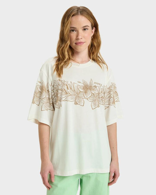 Image of T-Shirts. Product name - Roxy Womens Hangloose Place T-Shirt Egret in Egret colour by brand - Roxy
