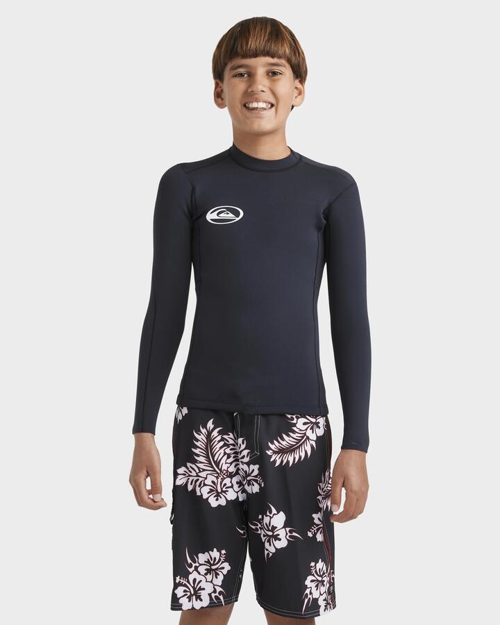Image of a model wearing Tops. Product name - Quiksilver Boys 8-16 1.5Mm Mercury Long Sleeve Wetsuit Top Black in Black colour by brand - Quiksilver