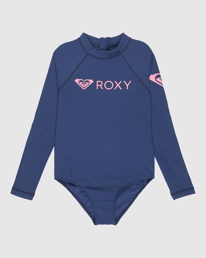 Image of Coats & Jackets. Product name - Roxy Girls 8-16 Heater One Piece Rash Vest Oceana in Oceana colour by brand - Roxy