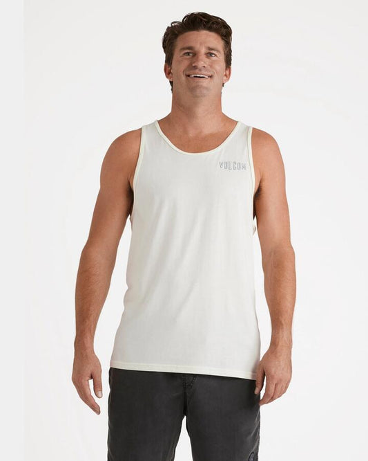 Image of a model wearing Tops. Productname: Volcom - Mens Speed Shift Tank Top - Off White - in Off White colour by brand - Volcom
