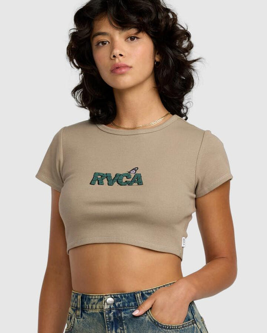 Image of T-Shirts. Product name - RVCA Womens Stoned Half T-Shirt Desert Taupe in Desert Taupe colour by brand - RVCA