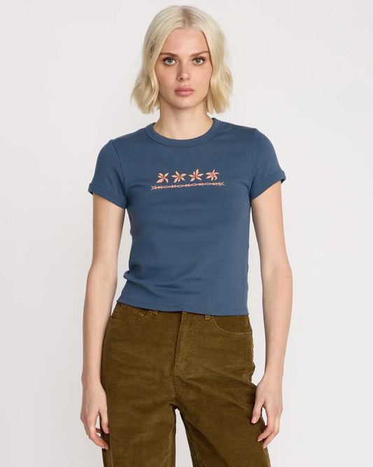 Image of T-Shirts. Product name - Volcom Womens Stoney Time Ringer T-Shirt Harbor Blue in Harbor Blue colour by brand - Volcom