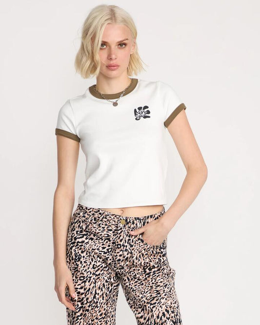 Image of T-Shirts. Product name - Volcom Womens Stoney Time Ringer T-Shirt Star White in Star White colour by brand - Volcom