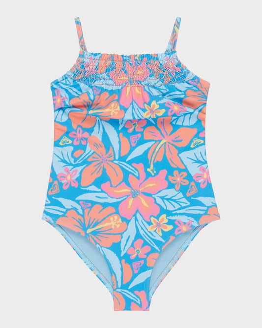 Image of Swimwear. Productname: Roxy Girls 2-7 Hibiscus Hugs One Piece Swimsuit Malibu Blue Hibiscus Hugs - in Malibu Blue Hibiscus Hugs colour by brand - Roxy