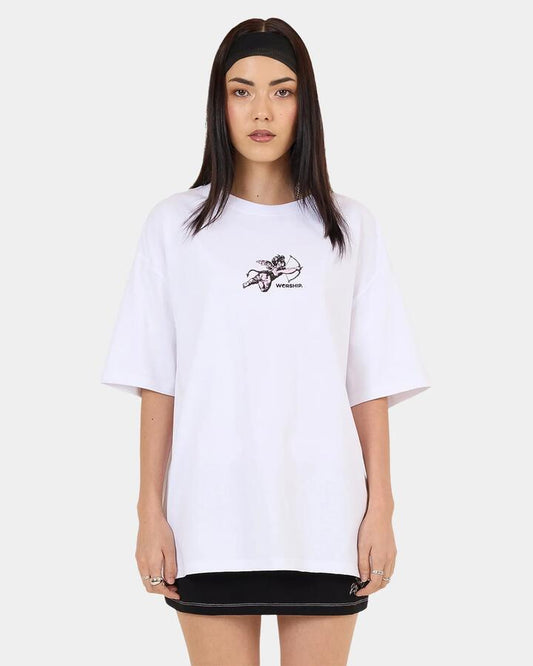 Image of T-Shirts. Productname: Worship Womens Cherub Relaxed Fit T-Shirt White - in White colour by brand - Worship