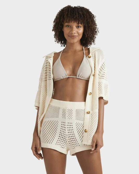 Image of a model wearing Shorts. Productname: Billabong - Womens Cool Down Elastic Waist Shorts - Whitecap - in Whitecap colour by brand - Billabong