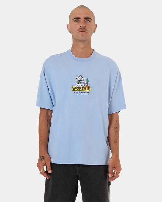 Image of T-Shirts. Productname: Worship Mens Home Grown Oversized T-Shirt Blue - in Blue colour by brand - Worship