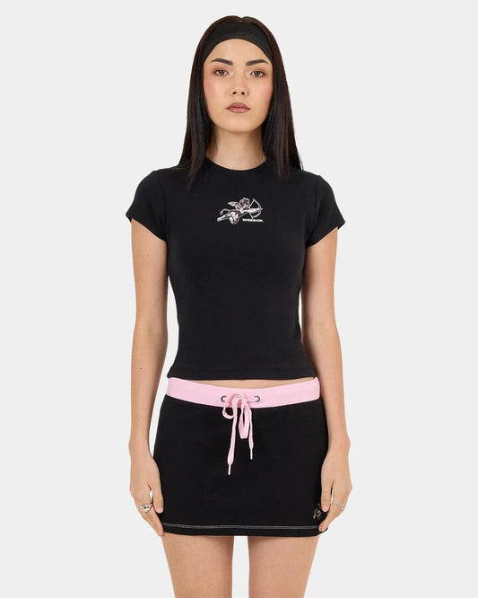 Image of T-Shirts. Product name - Worship Womens Cherub Cap Sleeve T-Shirt Black in Black colour by brand - Worship