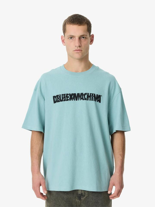 Image of a model wearing Tops. Productname: Deus Catch A Fade Tee in Aquifer colour by brand - Deus