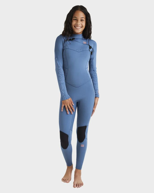 Image of Wetsuits. Product name - Billabong Girls 8-14 3/2Mm Synergy Natural Chest Zip Steamer Wetsuit Tidal Blue in Tidal Blue colour by brand - Billabong