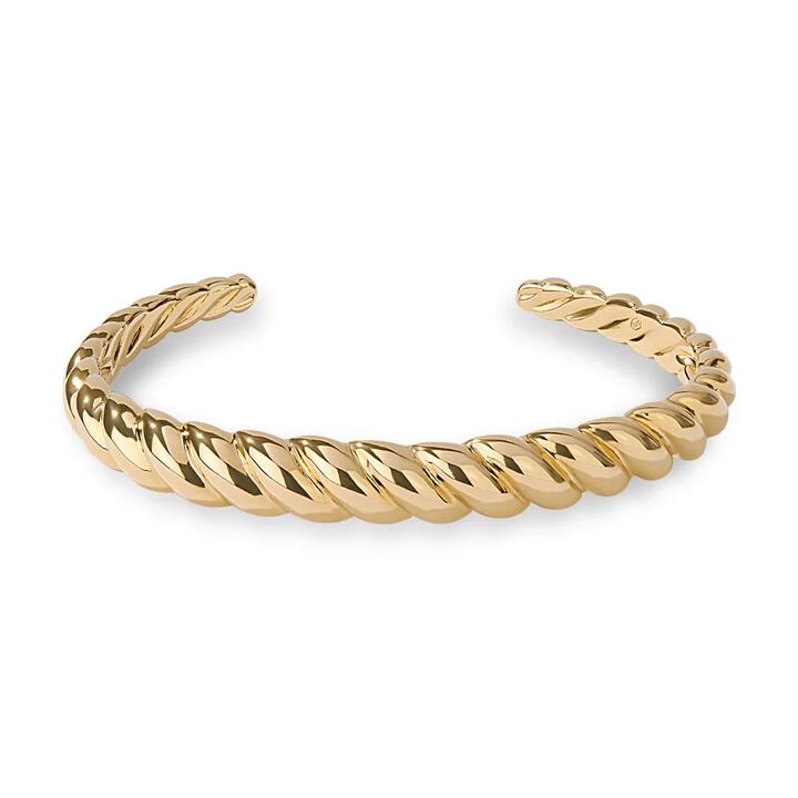 Image of Jewelry. Product name - 8mm by 60mm Croissant Cuff Bangle in 18kt Gold Plated Sterling Silver in colour by brand - Bevilles