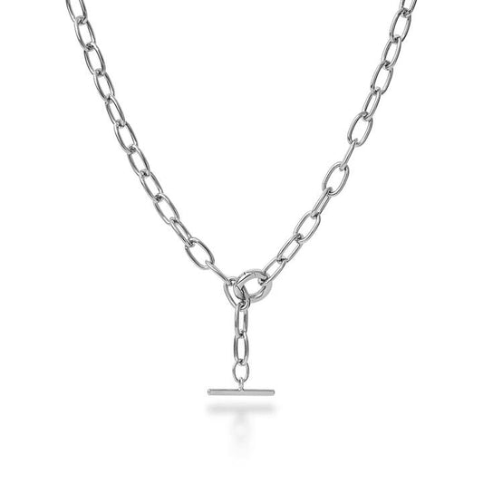 Image of Necklaces. Product name - 45cm 5mm Width Paperclip Fob Chain Necklace in Sterling Silver in colour by brand - Bevilles
