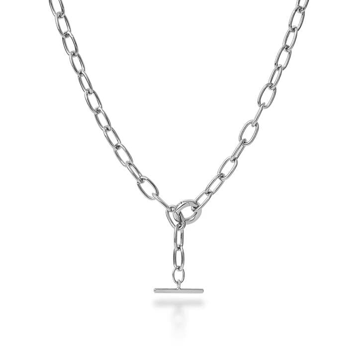 Image of Necklaces. Product name - 45cm 5mm Width Paperclip Fob Chain Necklace in Sterling Silver in colour by brand - Bevilles