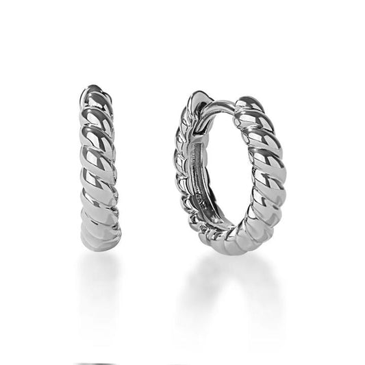 Image of Earrings. Productname: Mini Croissant Huggie Earrings in Sterling Silver in Silver colour by brand - Bevilles