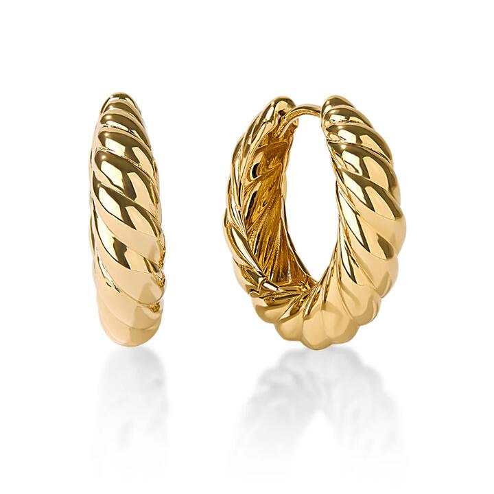 Image of Earrings. Productname: Large Croissant Huggie Earrings in 18kt Gold Plated Sterling Silver in Silver colour by brand - Bevilles
