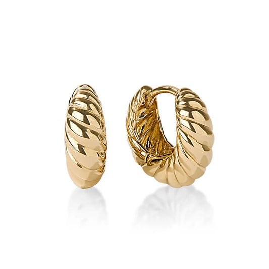 Image of Earrings. Productname: Midi Croissant Huggie Earrings in 18kt Gold Plated Sterling Silver in Silver colour by brand - Bevilles
