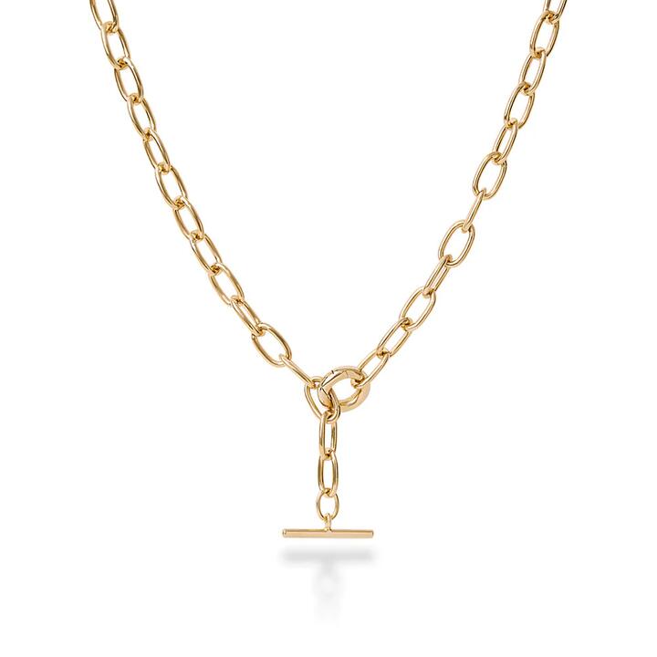 Image of Necklaces. Product name - 45cm 5mm Width Paperclip Fob Chain Necklace in 18kt Gold Plated Sterling Silver in colour by brand - Bevilles