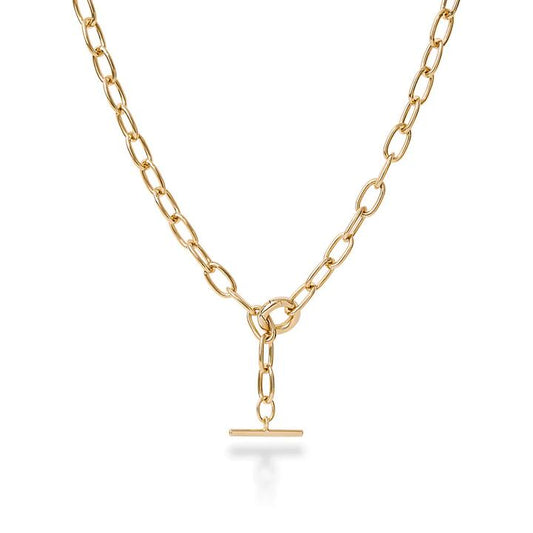 Image of Necklaces. Product name - 45cm 5mm Width Paperclip Fob Chain Necklace in 18kt Gold Plated Sterling Silver in colour by brand - Bevilles
