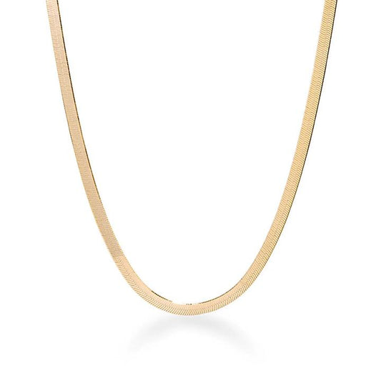 Image of Necklaces. Productname: 45cm 4mm Width Herringbone Chain Necklace in 18kt Gold Plated Sterling Silver in colour by brand - Bevilles