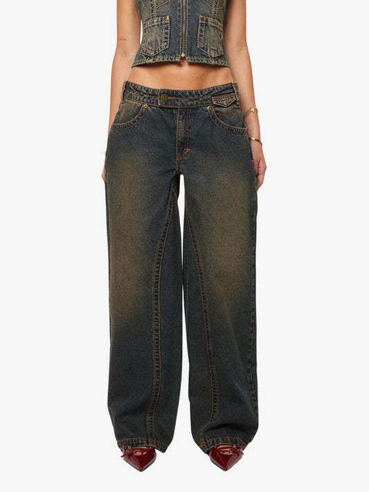 Image of a model wearing Denim. Productname: Abrand 99 Baggy Utility Hillary in Hillary colour by brand - Abrand
