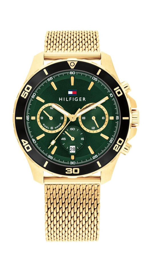 Image of Watches. Productname: Tommy Hilfiger Jordan Ionic Plated Thin Gold Steel Green Dial Men's Watch 1792093 in Watch colour by brand - Tommy Hilfiger