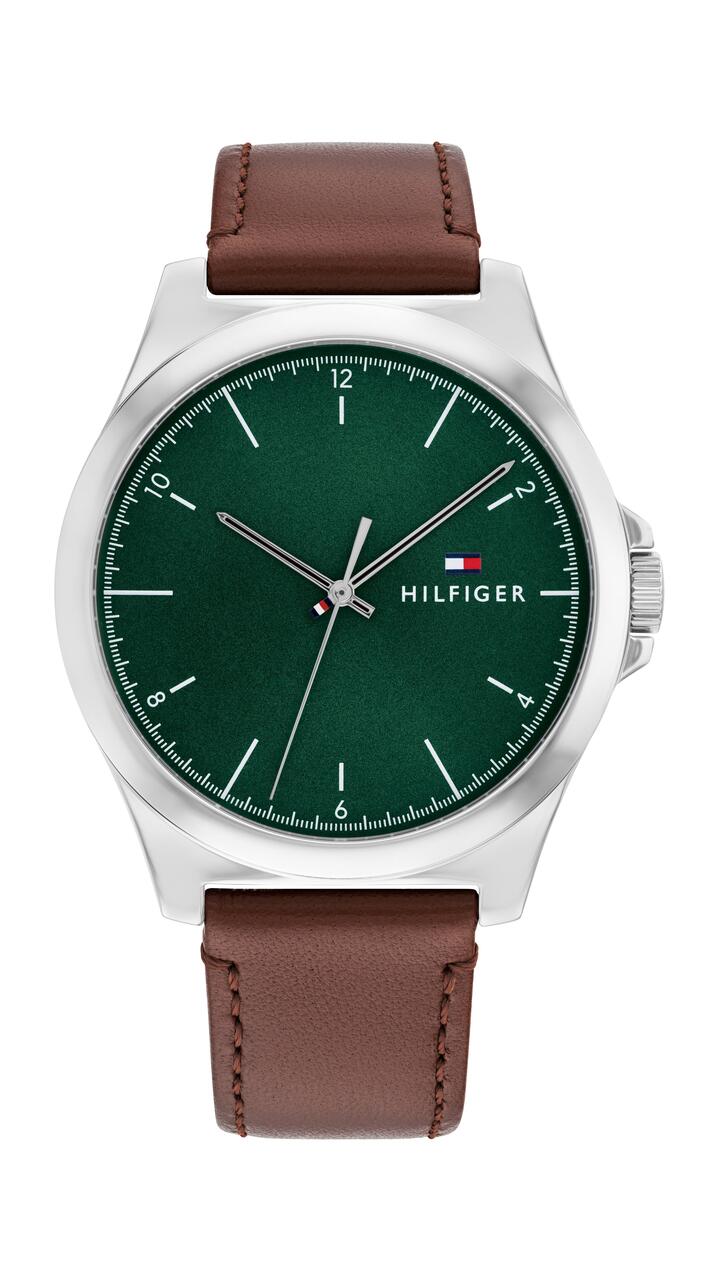 Image of Watches. Productname: Tommy Hilfiger Norris Brown Leather Green Dial Men's Watch 1710602 in Watch colour by brand - Tommy Hilfiger