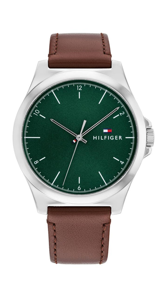 Image of Watches. Productname: Tommy Hilfiger Norris Brown Leather Green Dial Men's Watch 1710602 in Watch colour by brand - Tommy Hilfiger
