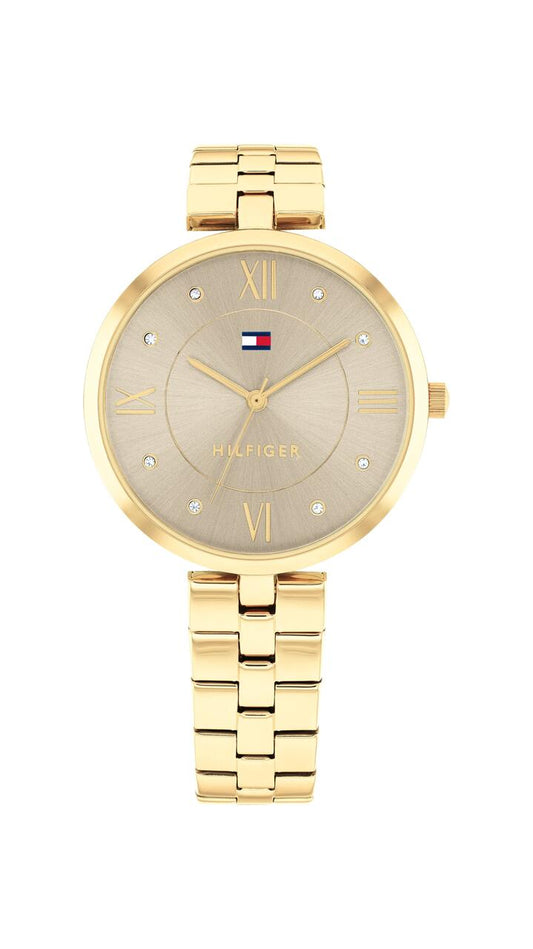 Image of Watches. Productname: Tommy Hilfiger Ella Ionic Plated Thin Gold Steel Grey Dial Ladies Watch 1782685 in Watch colour by brand - Tommy Hilfiger