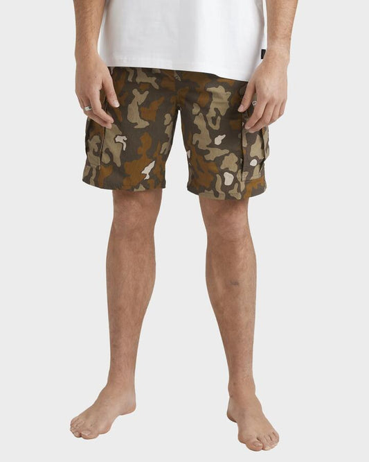 Image of a model wearing Shorts. Productname: Quiksilver - Mens Wms 19" Cargo Shorts - Major Brown - in Major Brown colour by brand - Quiksilver