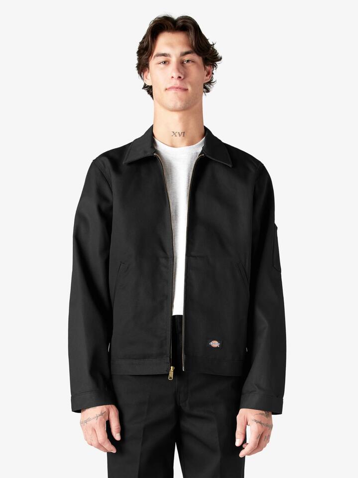 Image of a model wearing Outerwear. Productname: Dickies Unlined Eisenhower Jacket in Black colour by brand - Dickies