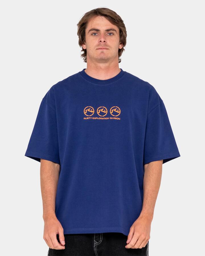 Image of T-Shirts. Product name - Rusty Mens Crusoe Heavy T-Shirt Dark Blue in Dark Blue colour by brand - Rusty