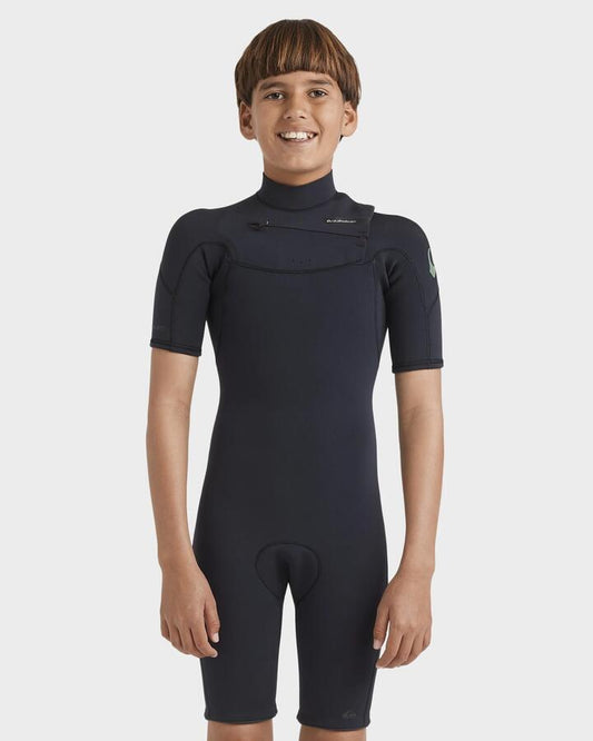 Image of Swimwear. Product name - Quiksilver Boys 8-16 2/2Mm Everyday Sessions Chest Zip Springsuit Black in Black colour by brand - Quiksilver