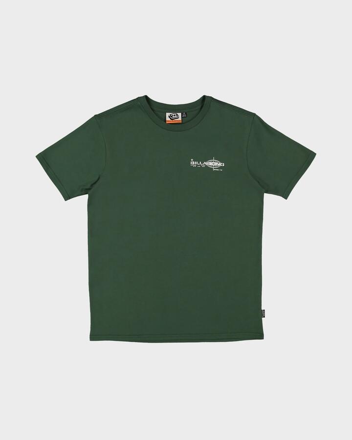 Image of a model wearing Tops. Productname: Billabong - Boys 0-7 Groms Spec 73 T-Shirt - Dark Forest - in Dark Forest colour by brand - Billabong