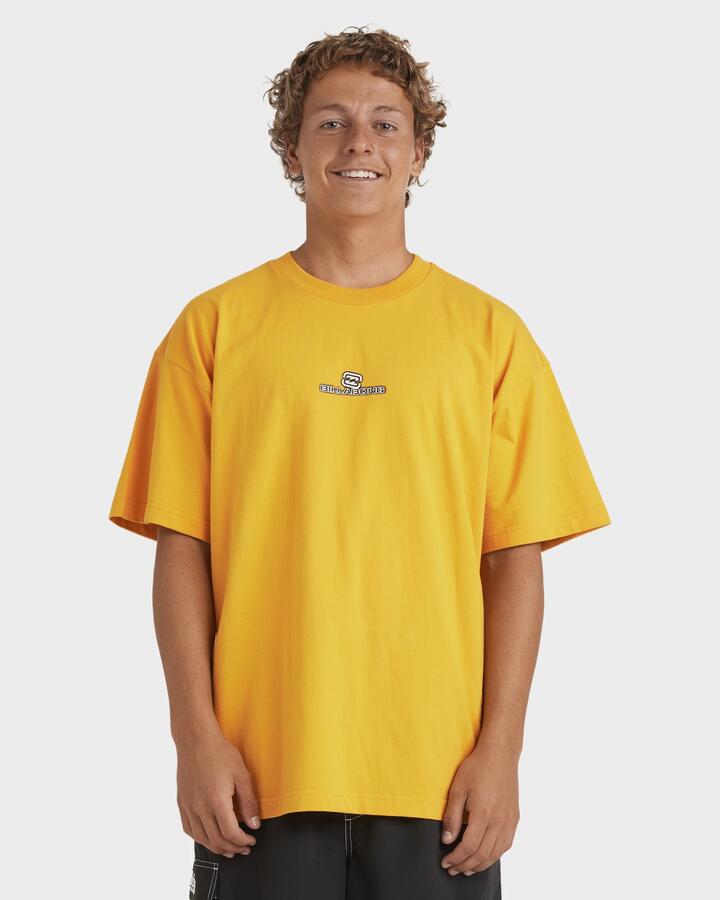 Image of a model wearing Tops. Productname: Billabong - Mens Spec Dotcom T-Shirt - Yellow - in Yellow colour by brand - Billabong