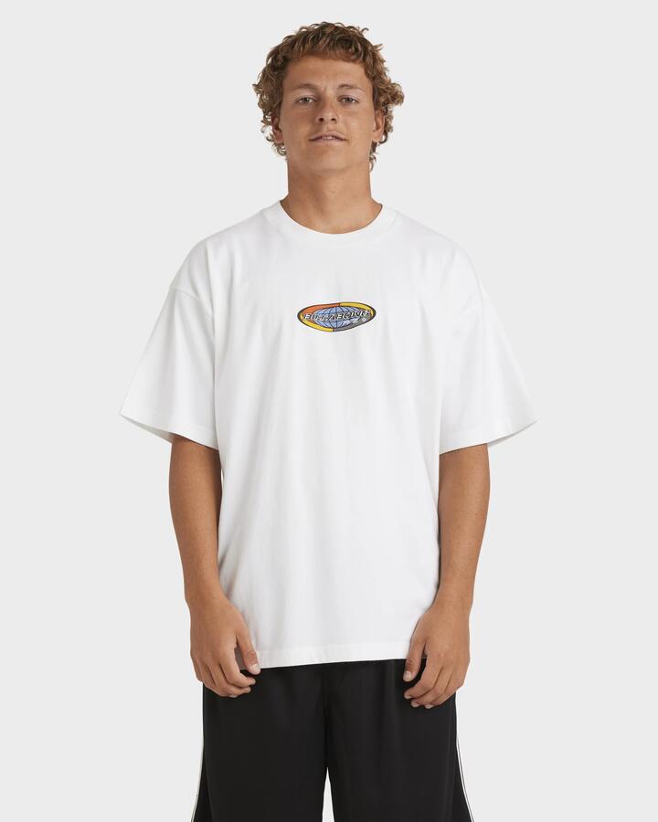 Image of a model wearing Tops. Productname: Billabong - Mens Spec Pill T-Shirt - White - in White colour by brand - Billabong