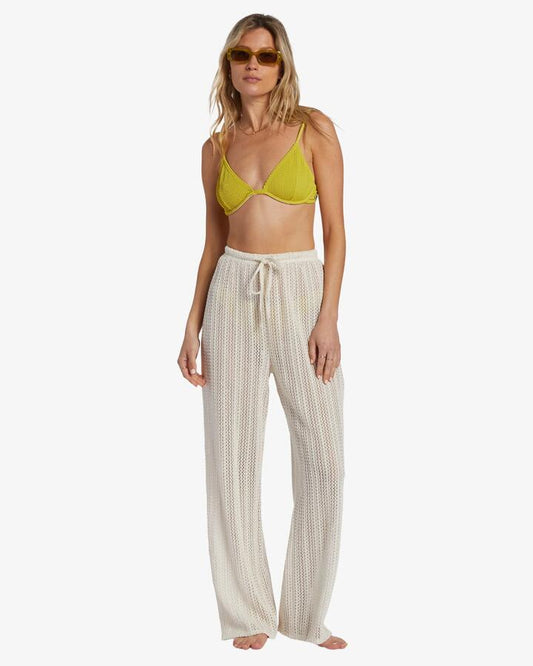 Image of a model wearing Pants. Productname: Billabong Womens Tropic Beach Cover-Up Pants Salt Crystal - in Salt Crystal colour by brand - Billabong