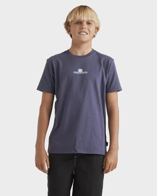 Image of a model wearing Tops. Productname: Billabong - Boys 8-16 Dot Com T-Shirt - Navy - in Navy colour by brand - Billabong
