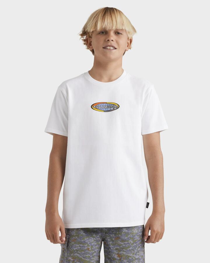 Image of a model wearing Tops. Productname: Billabong - Boys 8-16 Spec Pill T-Shirt - White - in White colour by brand - Billabong