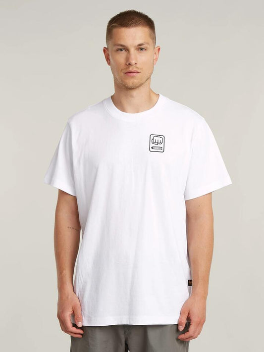 Image of a model wearing Tops. Productname: G-Star Back Graphic Loose T-Shirt in White colour by brand - G-Star