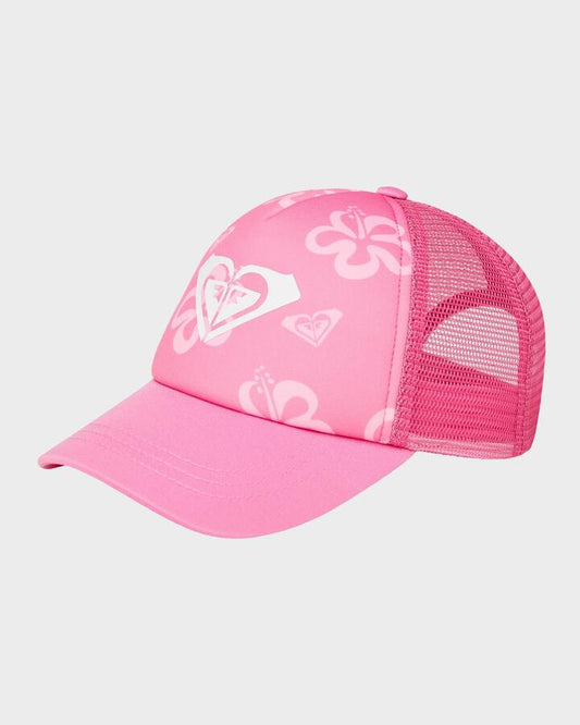 Image of Hats. Productname: Roxy - Girls Sweet Emotions Trucker Cap - Pink Cosmos Flip Flowers - in Pink Cosmos Flip Flowers colour by brand - Roxy