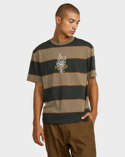 Image of T-Shirts. Product name - RVCA Mens Ksl Stripe T-Shirt Mushroom in Mushroom colour by brand - RVCA