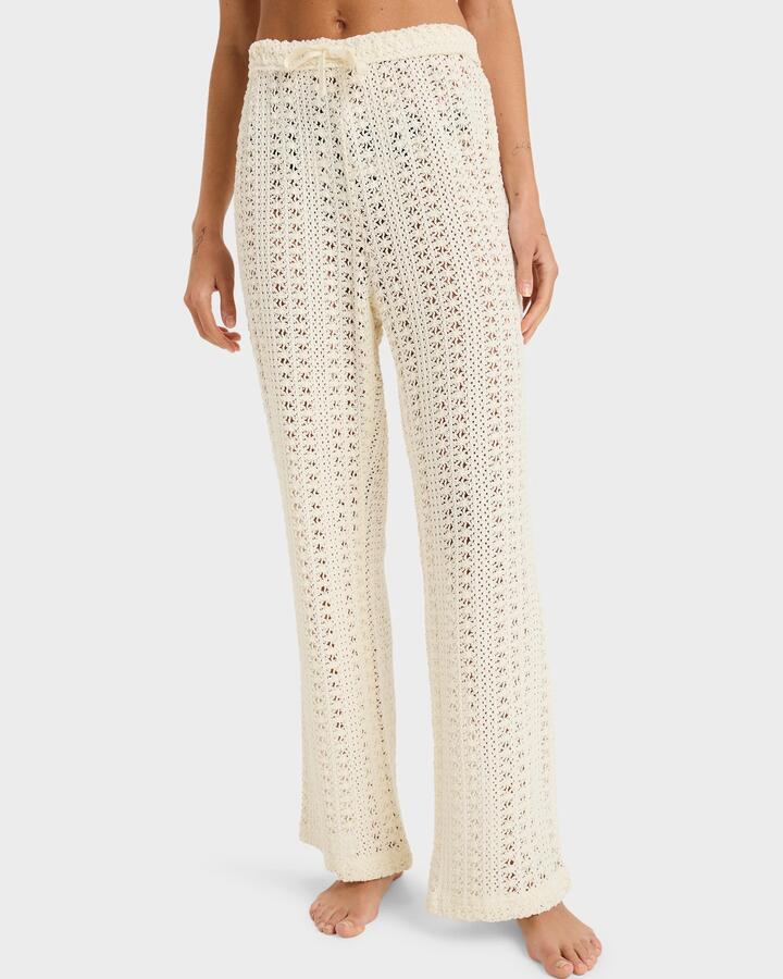 Image of a model wearing Pants. Productname: Roxy - Womens Mood Moving Today Cover Up Pants - Egret - in Egret colour by brand - Roxy