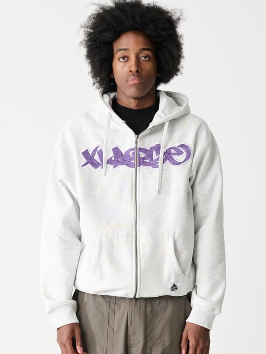 Image of a model wearing Outerwear. Productname: Xlarge Mark Zip Thru Hood in Snow Marle colour by brand - Xlarge
