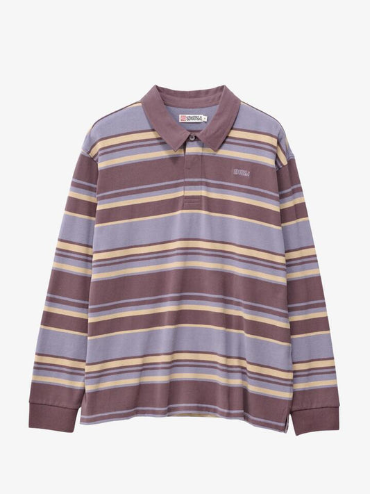 Image of a model wearing Tops. Productname: S-Double Peach Stripe Rugby Shirt in PLUM colour by brand - S-Double