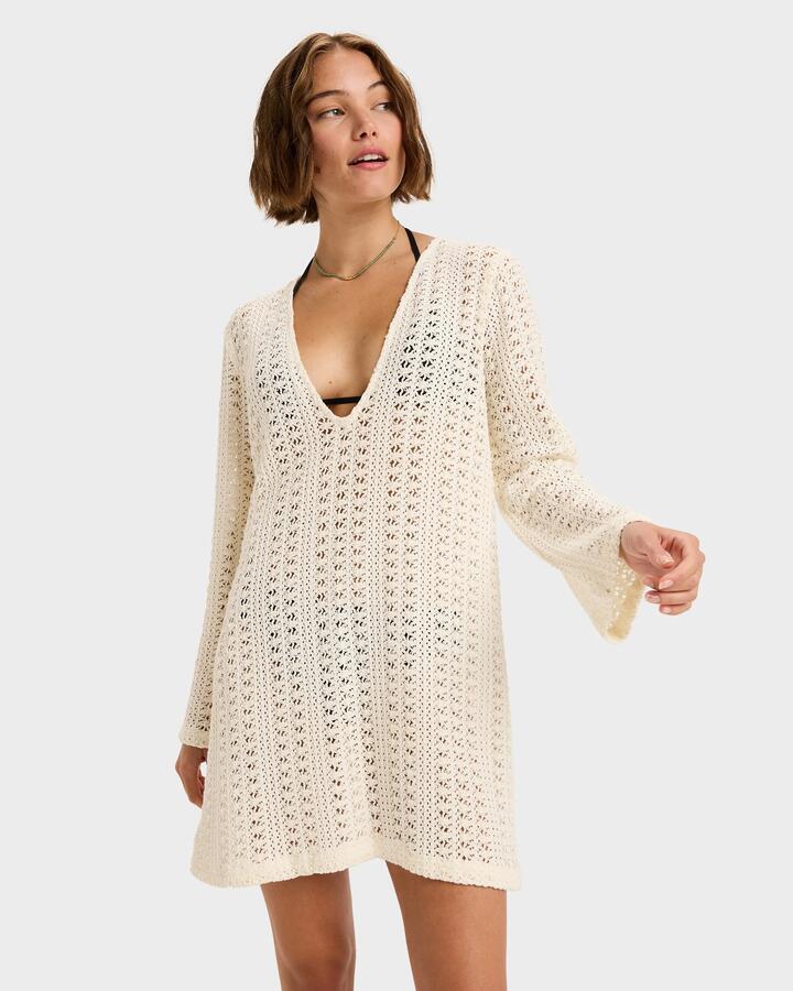 Image of Dresses. Product name - Roxy Womens Dream Coastline Cover Up Dress Egret in Egret colour by brand - Roxy