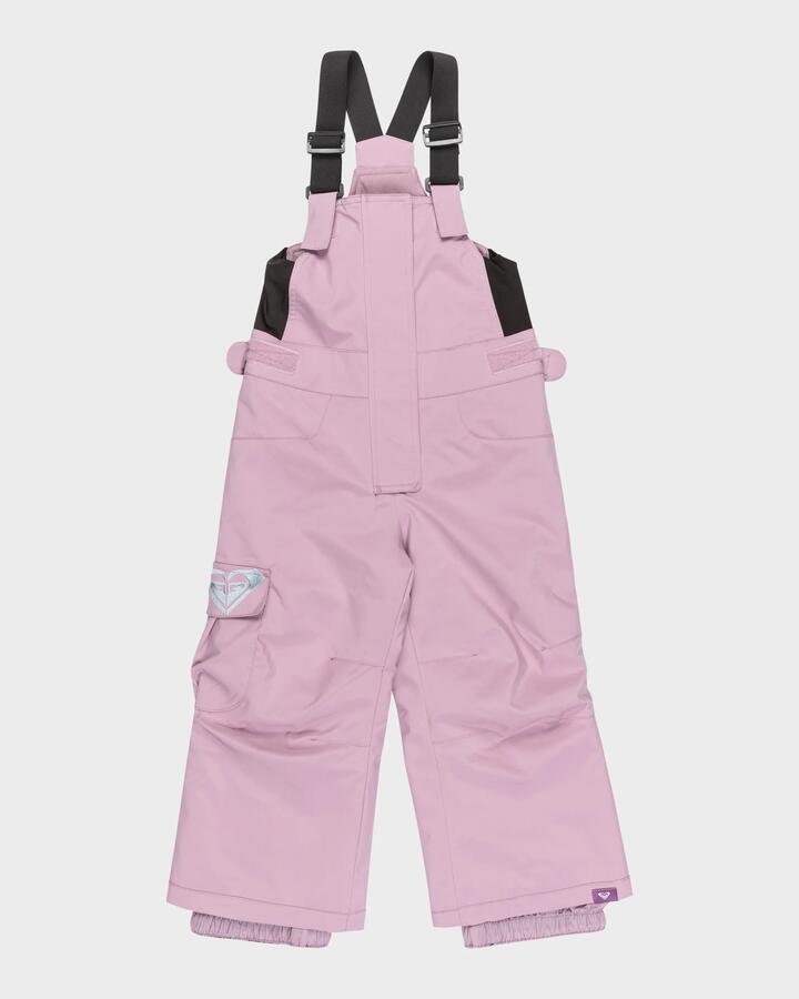 Image of a model wearing Pants. Product name - Roxy Girls 2-7 Lola Bib Snow Pants Discreet Mauve in Discreet Mauve colour by brand - Roxy