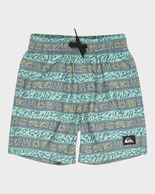 Image of a model wearing Shorts. Productname: Quiksilver Boys 2-7 Everyday Volley 13" Swim Shorts Granite Terra Stripe - in Granite Terra Stripe colour by brand - Quiksilver