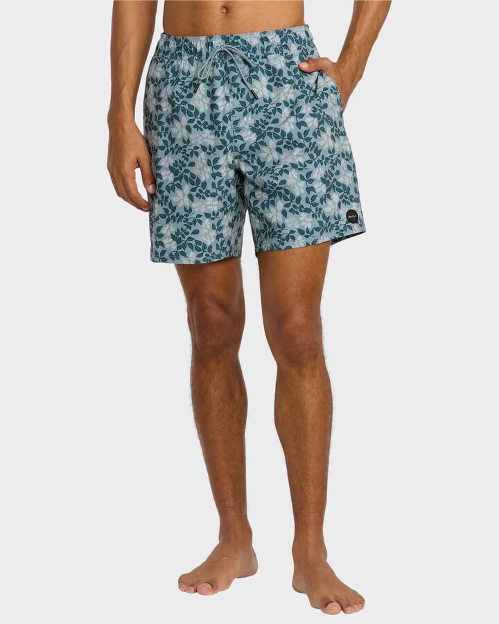 Image of a model wearing Shorts. Productname: RVCA Mens Va Elastic Volley 17" Swim Shorts Lead - in Lead colour by brand - RVCA