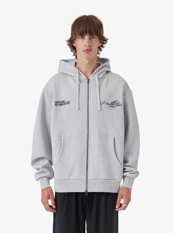 Image of a model wearing Outerwear. Productname: Barney Cools N Zip Hood in Grey Melange colour by brand - Barney Cools